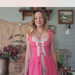 Pink Lace-Trimmed Dress overlay vest